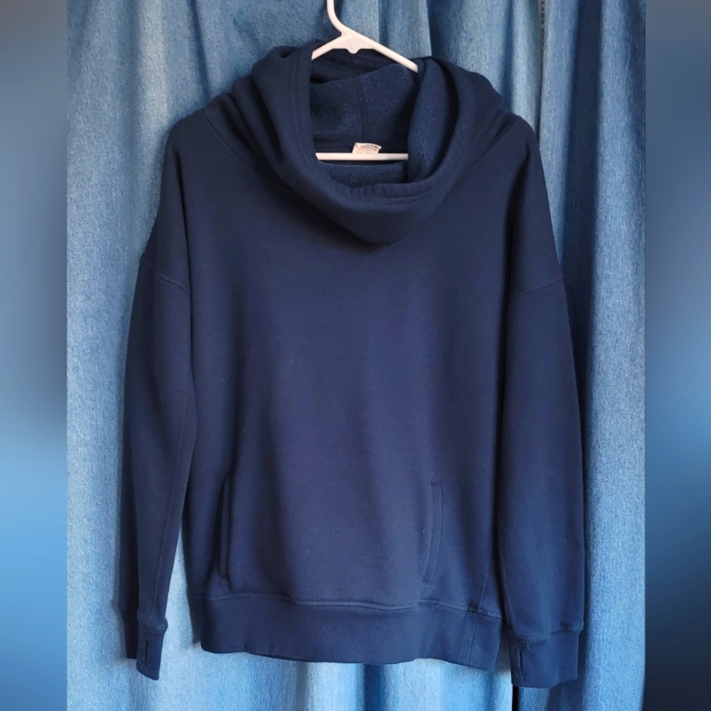 Zyia Active Oh So Soft Navy Sweatshirt Size Medium Cowl Neck Pocket Hoodie